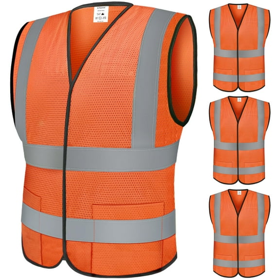 Chaleco de seguridad TICONN ANSI II de malla reflectante naranja S, paquete de 4