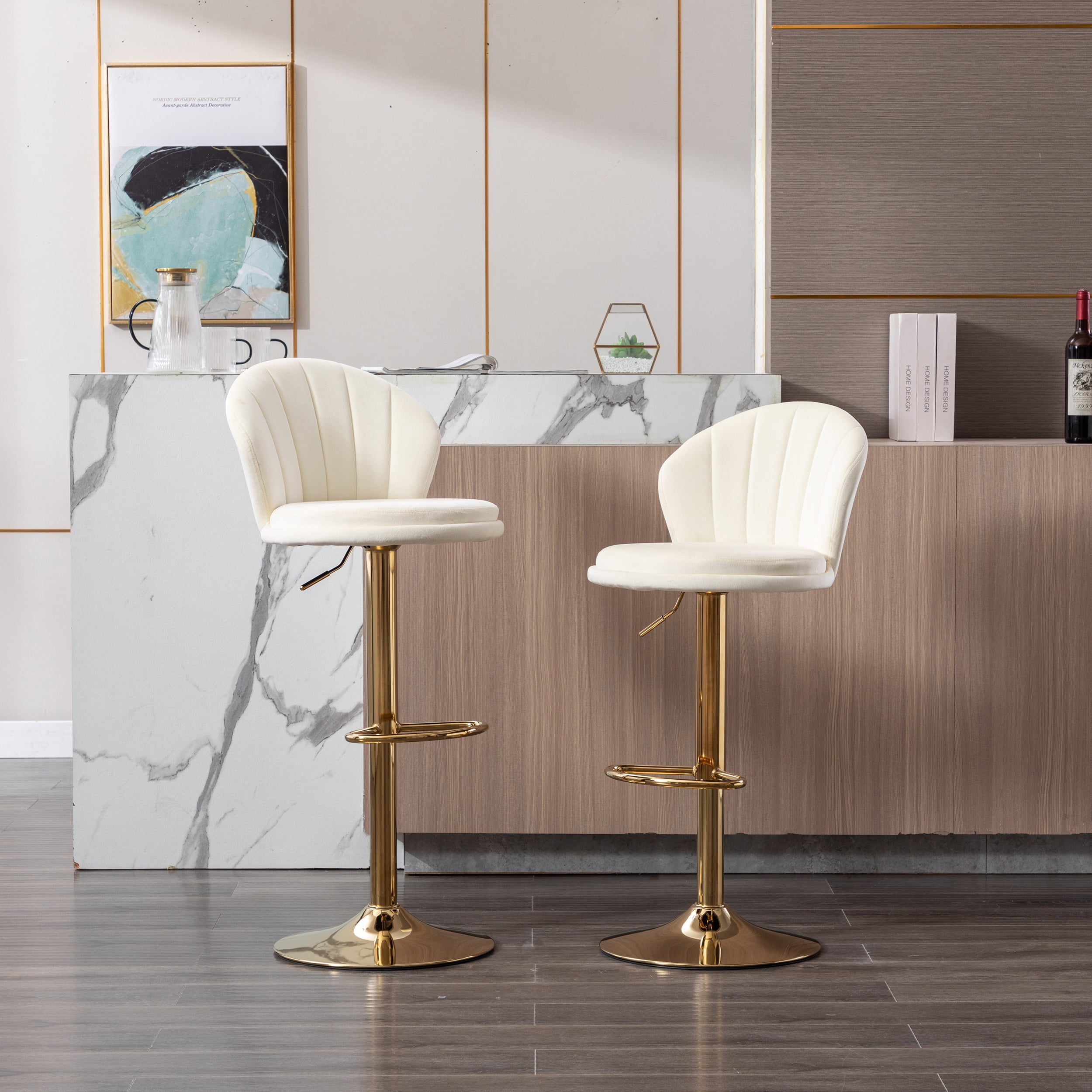 LANTRO JS Set of 2 Bar Stools,with Chrome Footrest and Base Swivel