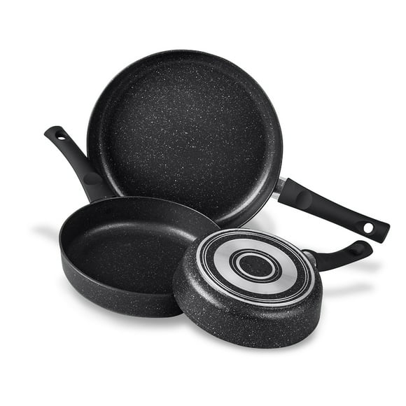 Juego De 3 Sartenes Cinsa De Aluminio Forjado Con Antiadherente Roca X10 Negro