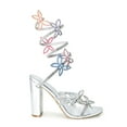 thumbnail image 2 of Wild Diva MORRIS-581 Embellished Rhinestone Butterfly Spiral Coil Wrap Around Chunky Block Heels (Rainbow Silver, 6), 2 of 5