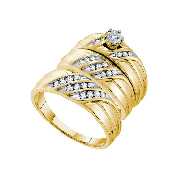 Diamond Princess 14kt Yellow Gold His Hers Round Diamond Solitaire Matching Wedding Set 3/8 Cttw