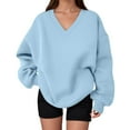 thumbnail image 2 of LEKDFST Womens V Neck Oversized Sweatshirts Casual Drop Shoulder Long Sleeve Fall Winter Pullover Tops Sky Blue M, 2 of 5