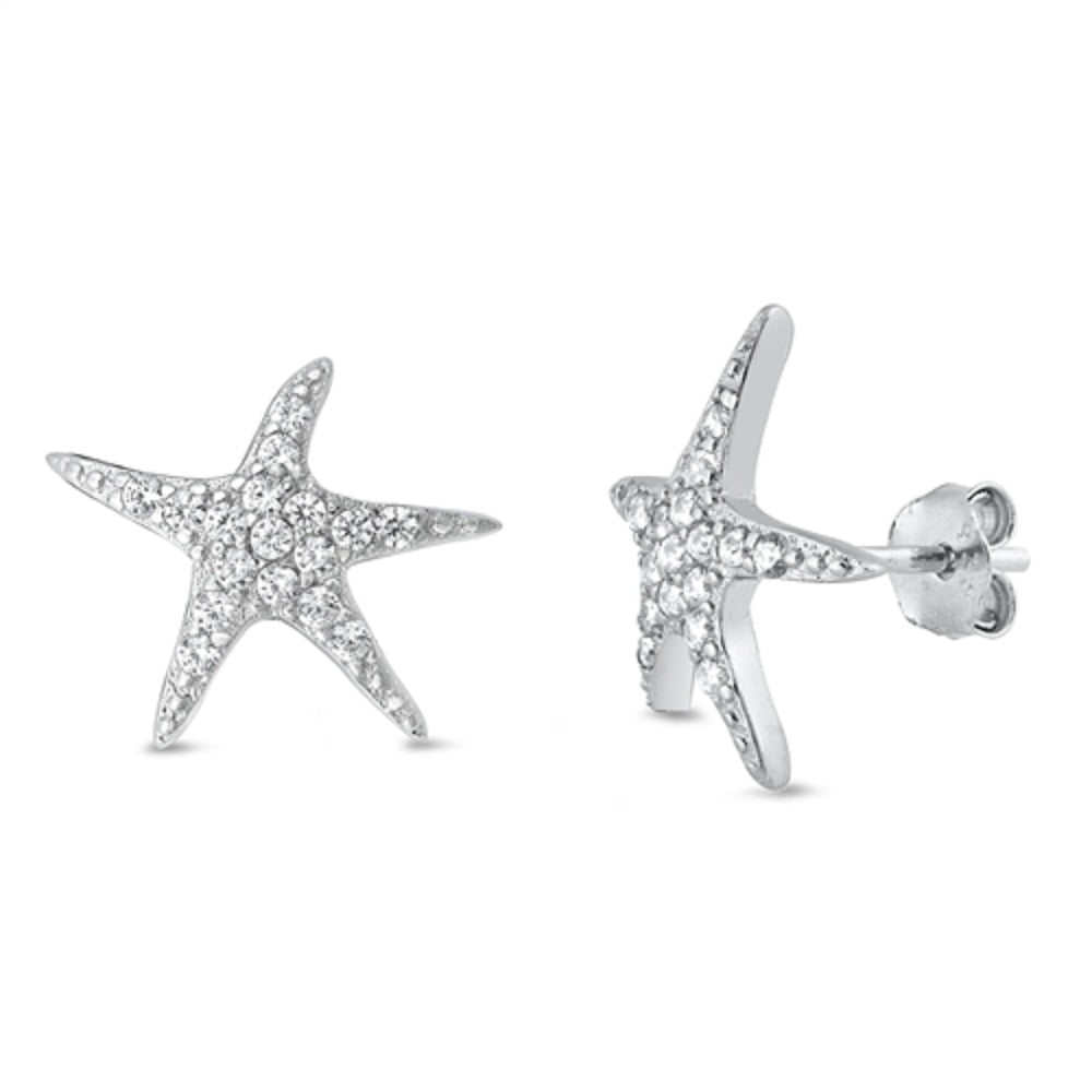 All in Stock - Pave Set Clear CZ Starfish Stud Earring Sterling Silver ...