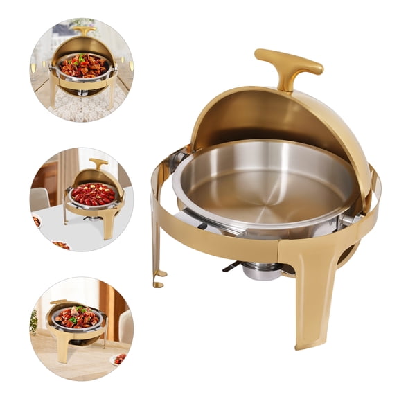 201 Stainless Steel Countertop Round Chafing Dish Chafing Dish Buffet Warmer with Reversible Lid