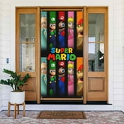 Super Mario Logo Door Cover Decorated Banner Tapestry Home Decoration Holiday Party Supplies Door Banner Porch Sign Banner 72.8 x 35.4 Inch