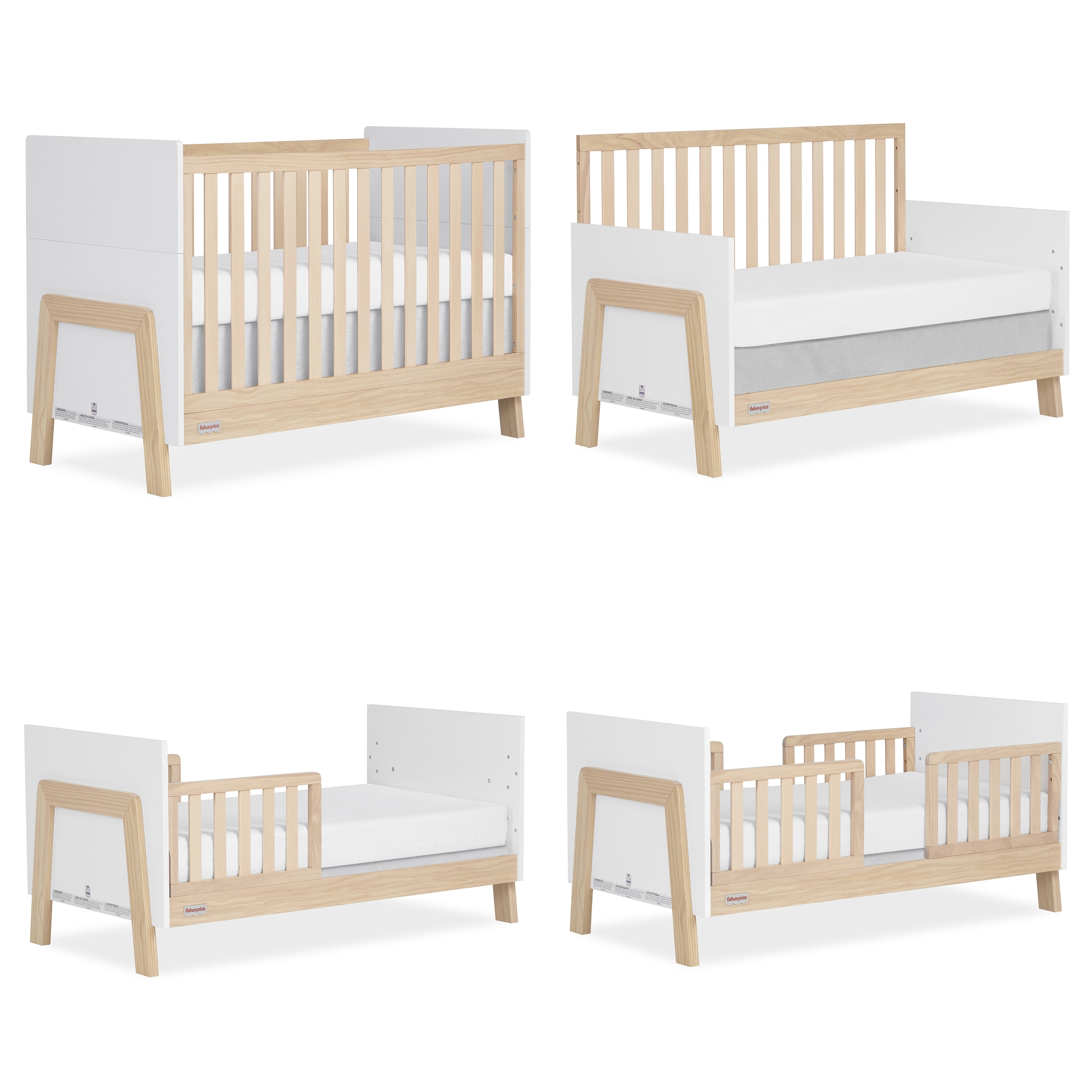Fisher Price Iris 5-in-1 Convertible Crib by Dream On Me in White + Natural