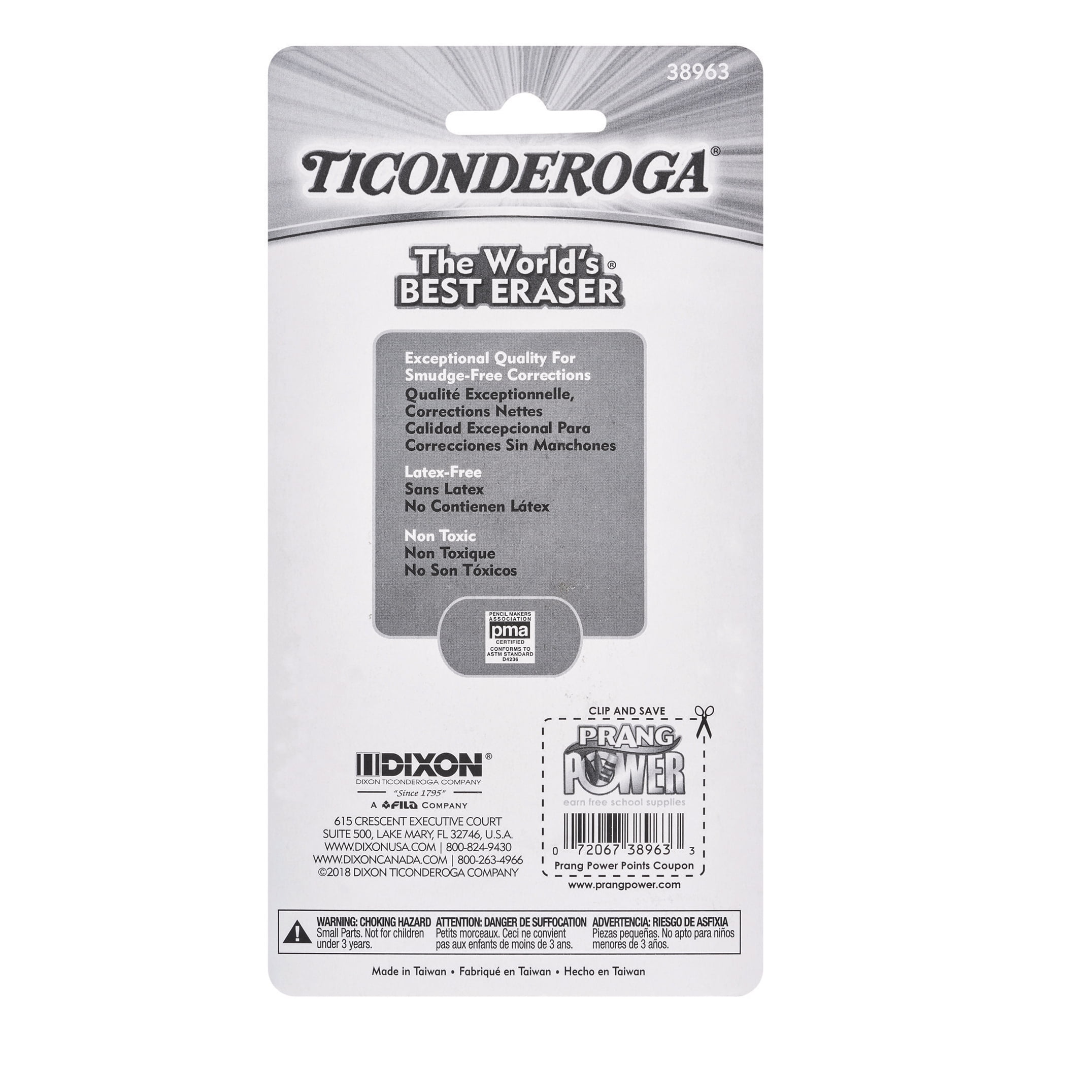 Ticonderoga Pencil Shaped Neon Erasers, 3 Per Pack, 6 Packs
