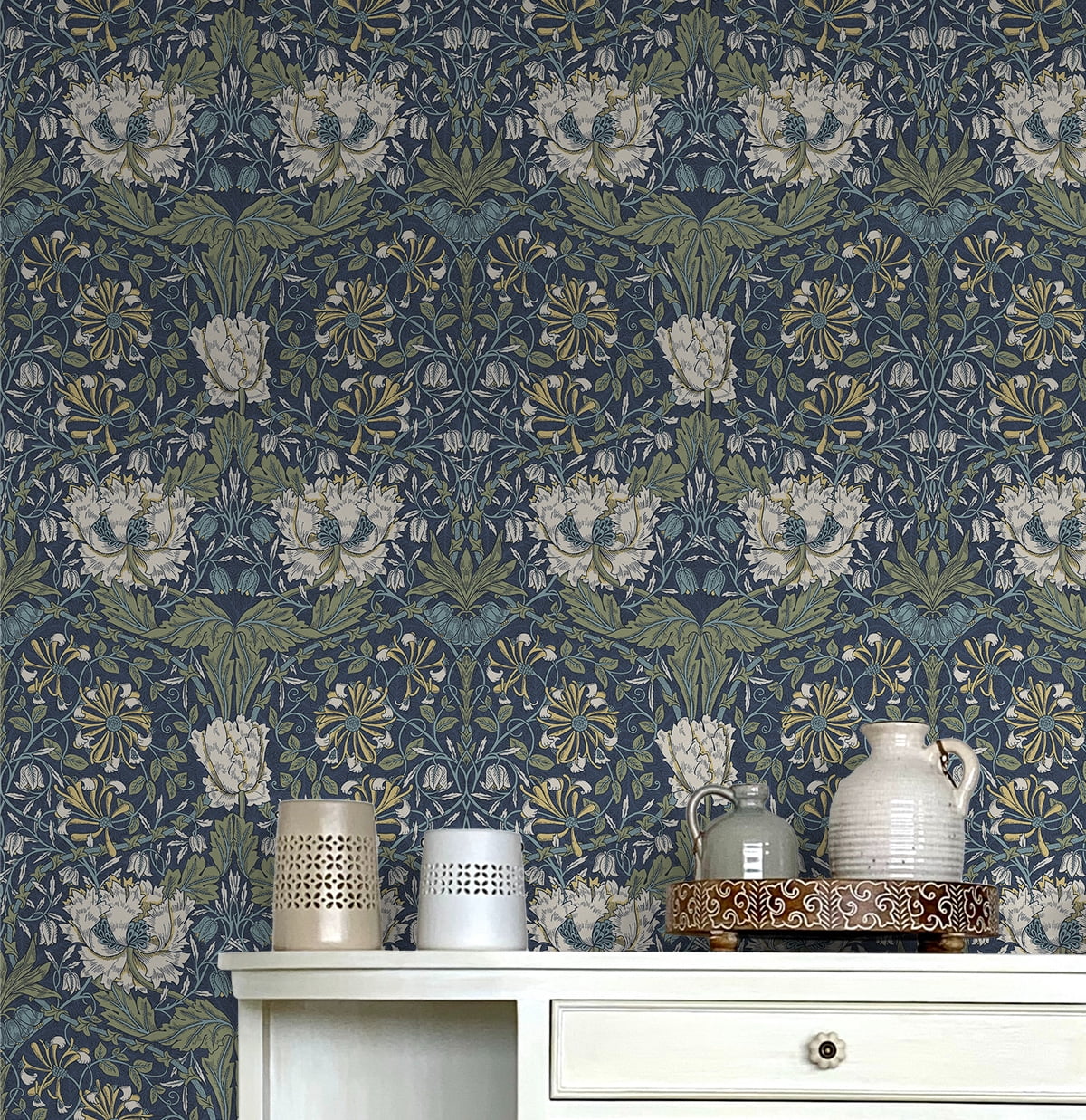NextWall  Ogee Flora Peel and Stick Wallpaper - 20.9 in. W x 18 ft. L