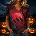 thumbnail image 2 of DORKASM Halloween Women's Shirts V Neck Spooky Comfy T Shirt Short Sleeve Ghost Graphic Skeleton 2026 Tshirt Funny Print Vacation Loose Shirt Red L, 2 of 5