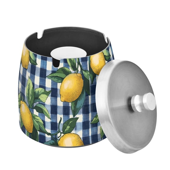 Yayeee Ashtray with Lid for Cigarette Smokeless Stainless Steel Home Ash Holder, Cartoon Beige Lemon