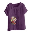 thumbnail image 4 of LEBONYARD Womens Summer Tops Shirts,Tshirts for Women Clearance under $5 spring,Women's Summer Casual Round Neck Short Sleeve Flower Printing Loose Shirt Tops Purple XXXXL, 4 of 4