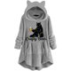 thumbnail image 1 of Vestido largo con capucha para mujer, bonito patrón de invierno con orejas de gato, forro polar borroso con capucha, vestido de manta, Tops de felpa para chicas adolescentes Pompotops gfhjh14182, 1 of 5