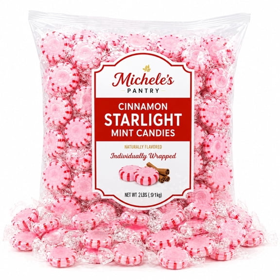 Michele's Pantry Cinnamon Starlight Mints 2 lb Bag Individually Wrapped Hard Candy Kosher