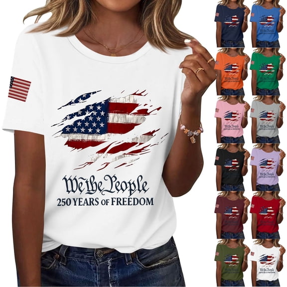 Women's 250th America Anniversary Casual Printed Crew Neck T-Shirt, USA Flag Tee 250 Years of Freedom Shirt, American Flag Print Sweatshirt Army Green L