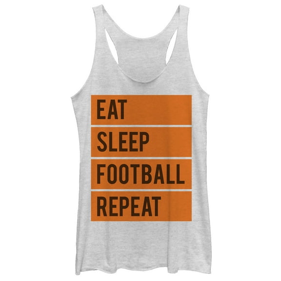 Women's CHIN UP Eat Sleep Football Repeat Racerback Tank Top White Heather Small