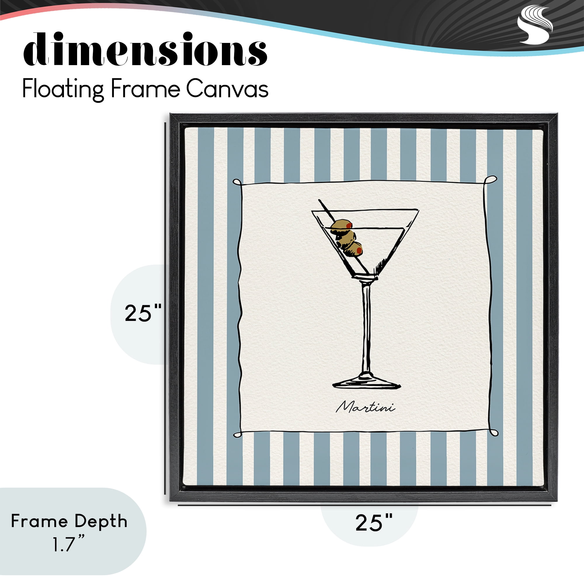 Stupell Industries Martini Summer Stripes Black Framed Floater Canvas Wall Art, design by Susan Jill