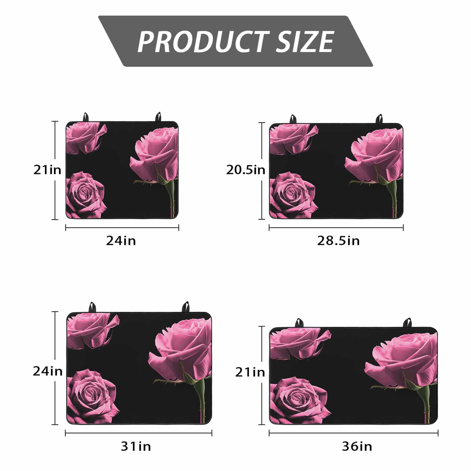 Pink Rose Stove Top Cover for Electric Stove, Heat-proof & Non Slip Glass Top Stove Cover Protector, Vintage Abstract Garden Flower Floral Black Kitchen Flat Cooktop Rubber Mat 24x21 Inches