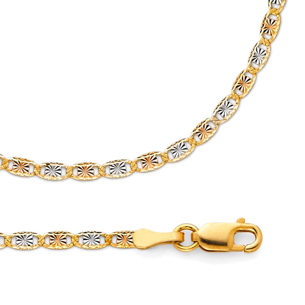 VALENTINO Solid 14K White Gold Chain Diamond Cut Gold Choker Necklace Men Women