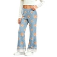 thumbnail image 4 of Auroural Girls Flare Pants Pants Bell Bottom Denim Pant Kids Girls Cute Flower Lace Print Soft Elasticity Casual Flared Trousers Pants, 4 of 8