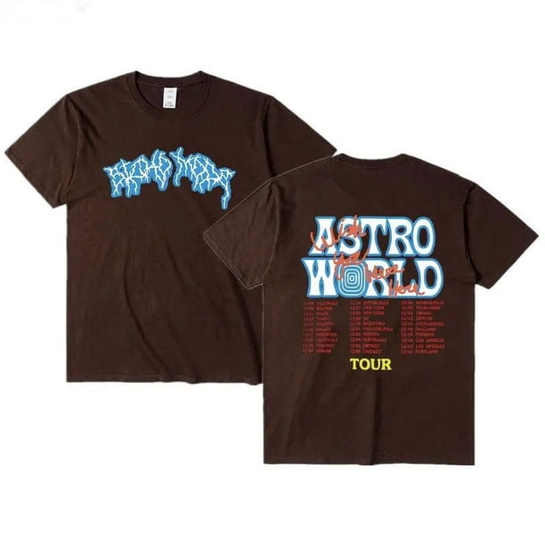 Camiseta de Hip Hop para hombre y mujer, camisetas de Cactus Jack, Wish You Were Here Tour, camisetas con letras estampadas, marrón, verano, nuevoBrown