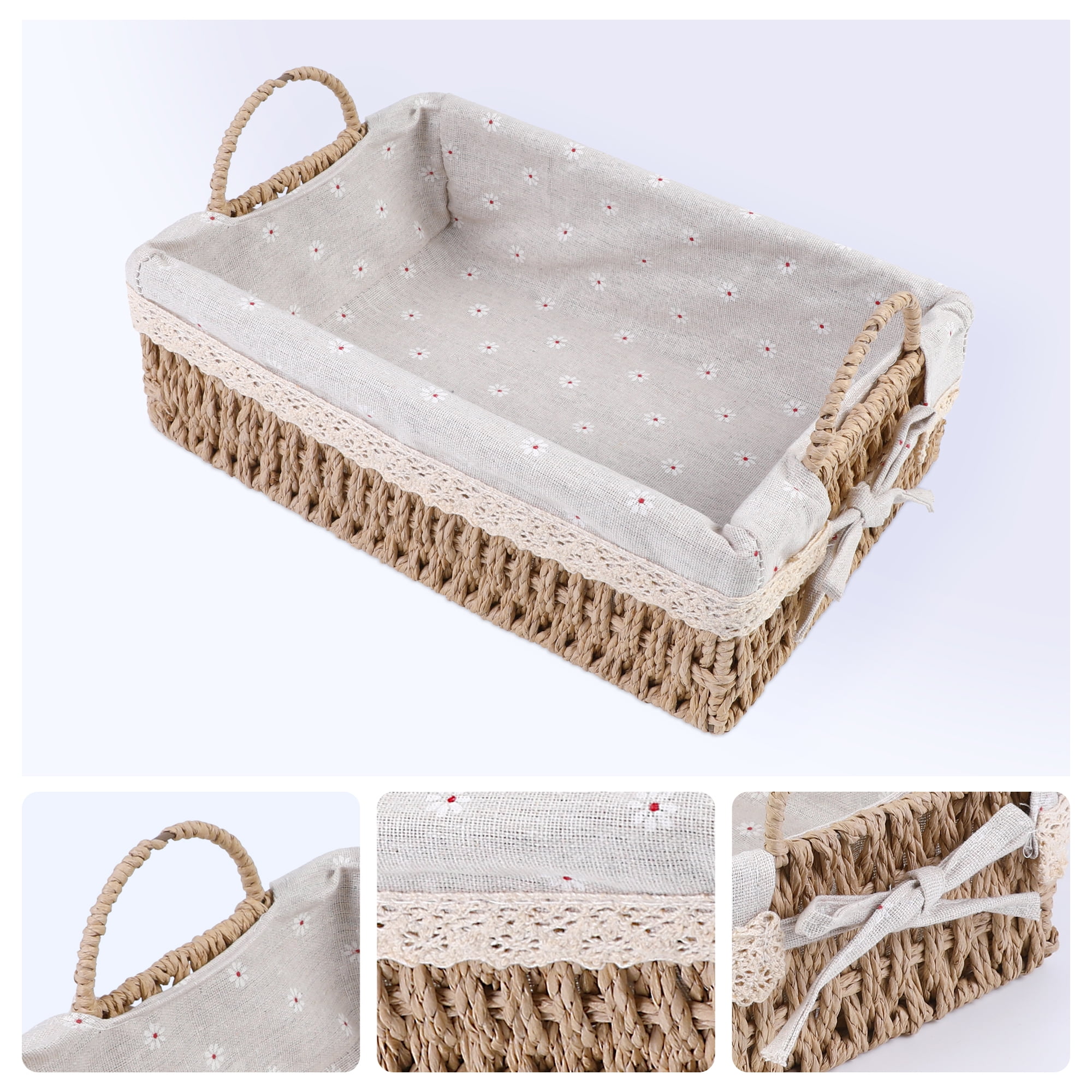 Unique Bargains 2 Pcs Wicker Basket with Handles Beige 10.2*7.1*3.5in/11.8*8.3*3.7in