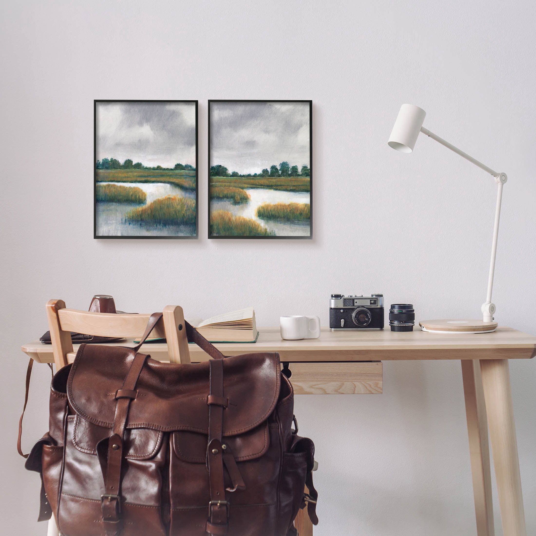 Stupell Industries Grassy Rural Marshland Landscape Painting Black Framed Art Print Wall Art, Set of 2, Design by Tim OToole