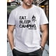 thumbnail image 1 of Camiseta para hombre con estampado geométrico de camping - Casual, transpirable, 100 % algodón, cuello redondo - Perfecta para todas las estaciones, arrugada. Camiseta "EAT SLEEP" para adultos, hombre, 1 of 6