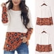 thumbnail image 2 of Blusa de mujer con estampado de leopardo de manga larga con cuello en V y costuras en degradado Pompotops  gfhjh20942, 2 of 9