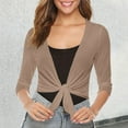 thumbnail image 2 of Cardigans for Women Trendy Tie Front Bolero for Summer Dress Sheer Wraps Tops Shawls 3/4 Sleeve Sun Protection Casual Shrugs for Women Khaki S, 2 of 5