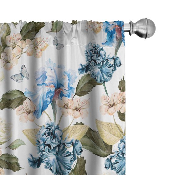 Ambesonne Vintage Garden Curtains, Retro Botanical Aura, Pair of 28"x84", Olive Green Blue White