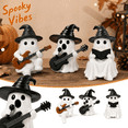 thumbnail image 2 of Halloween Ghost Decor Colorful Resin Ghost Figurine Spooky Home Decor for Tiered Tray Shelf Desktop Party Display Home Holiday Decoration, 2 of 6