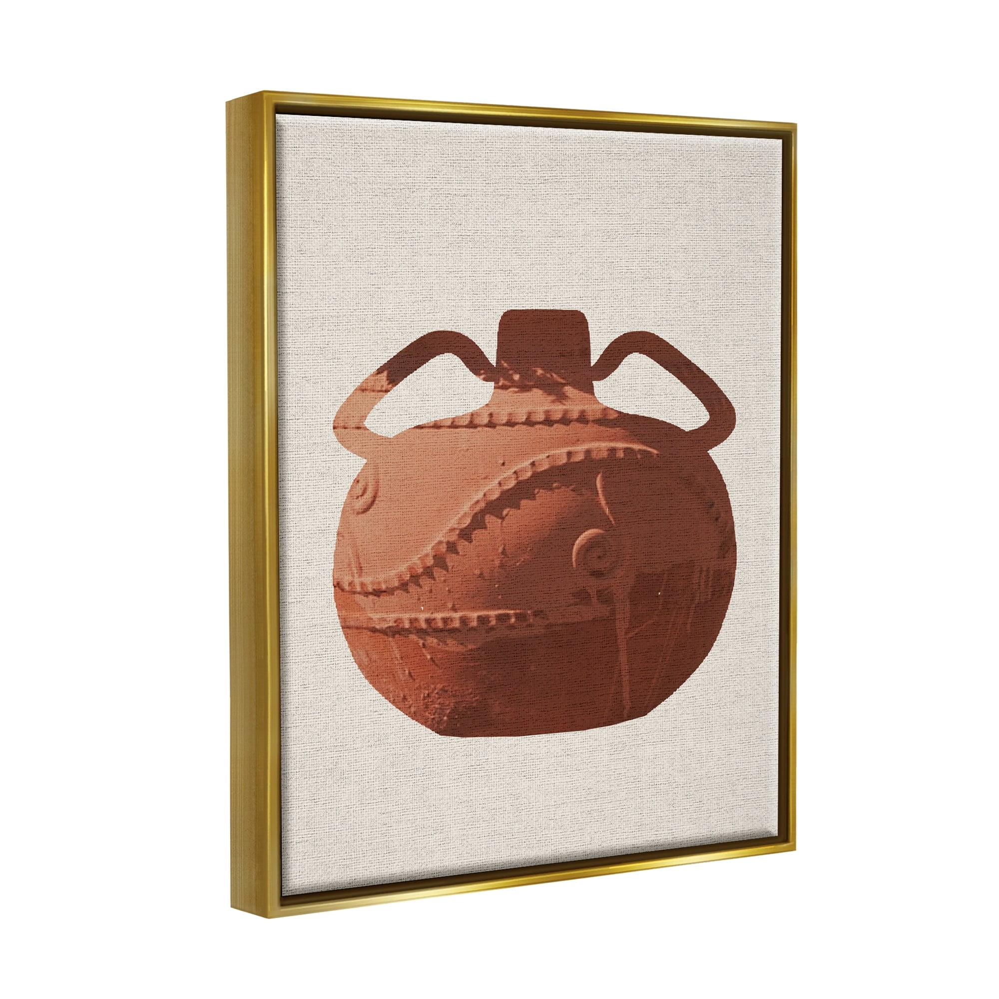Stupell Industries Ancient Clay Urn Modern Still Life Brown Pottery Metallic Gold Framed Floating Canvas Wall Art, 16x20, by Daphne Polselli