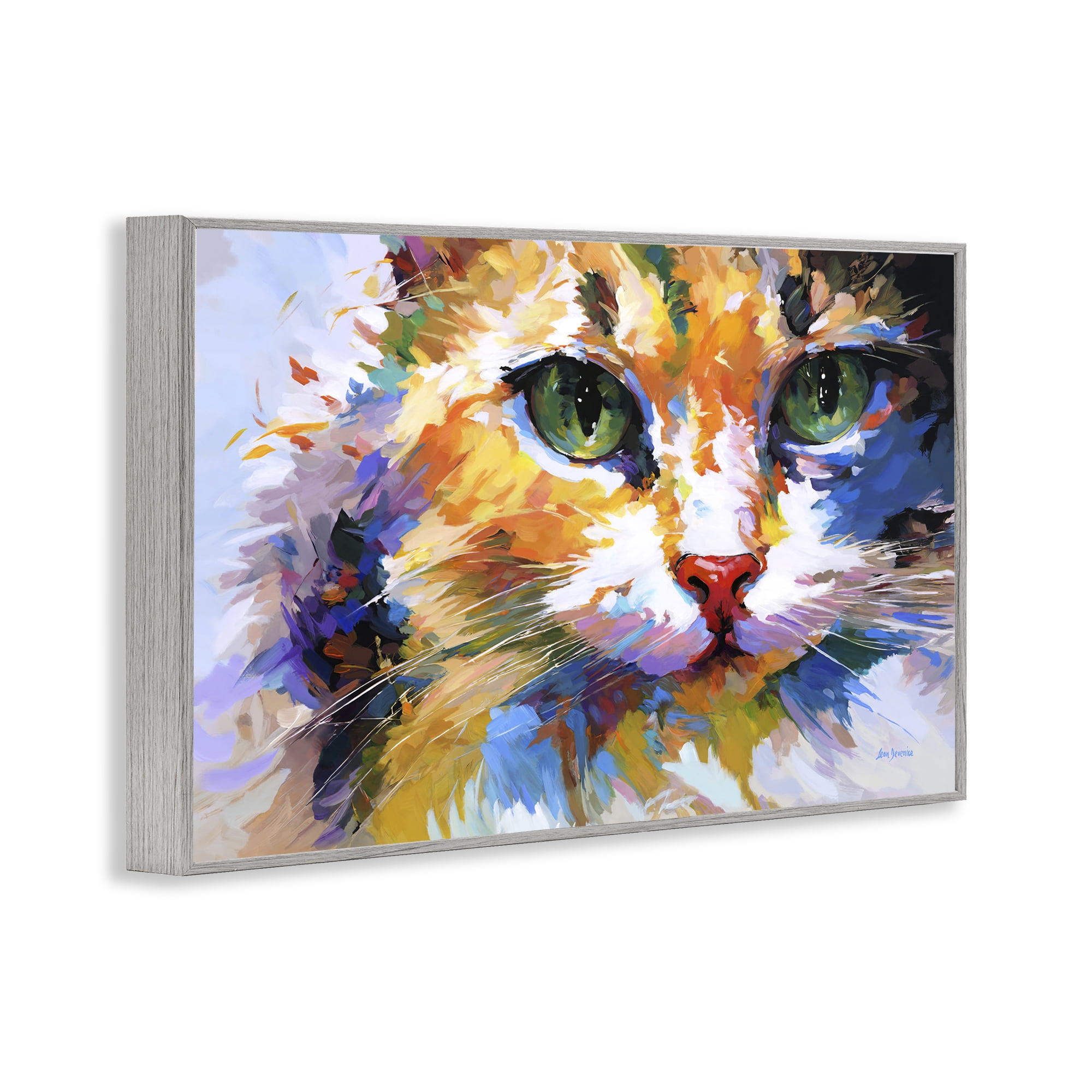 Stupell Industries Manx Cat Gaze Animals & Insects Painting Gray Framed Art Print Wall Art, 24 x 16