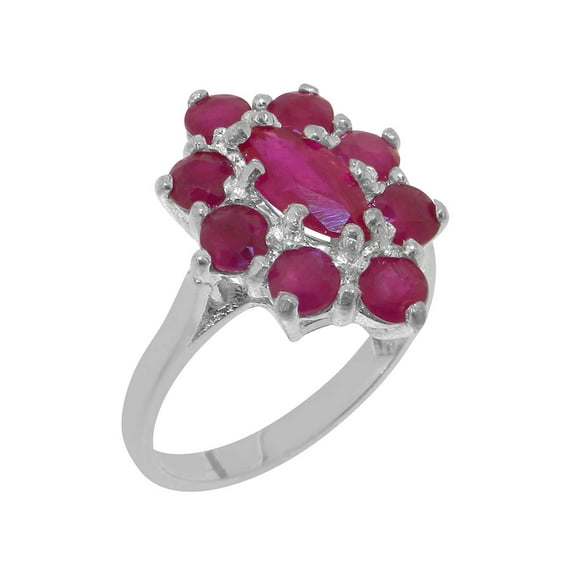 LBG British Made Classic Solid 14k White Gold Natural Ruby Womens Anniversary Ring - 33 size options - Size 5.25