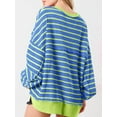 thumbnail image 3 of Womens Oversized Color Block Striped Sweatshirts Henley Shirts Casual Pullover Waffle Knit Tops, 3 of 6
