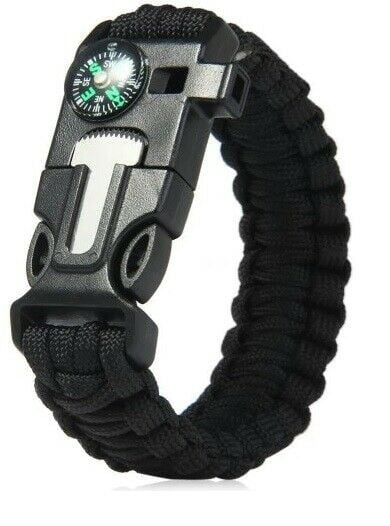 compass Survival bracelet in black military paracord 5in1 whistle knife 
