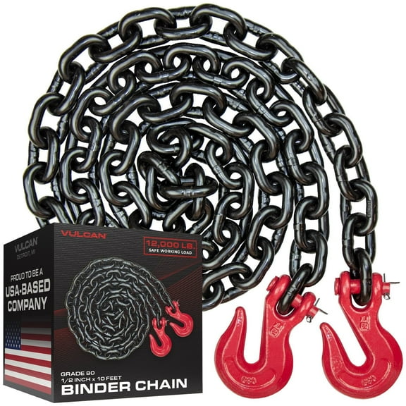 VULCAN Binder/Safety Chain Tie Down - Grab Hooks - G80 - 1/2 inch x 10 foot - 12000 Lbs SWL