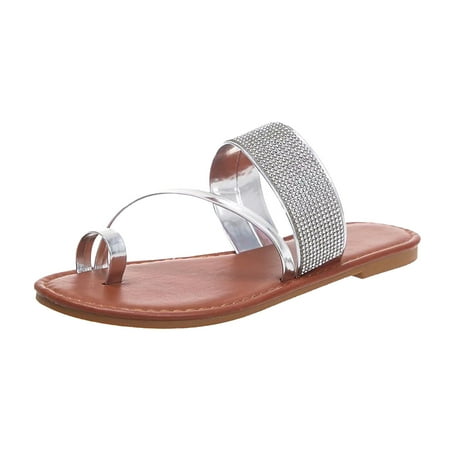 

Ladies Essentials Slippers Womens Rhinestone Glitter Sandals Diamante Clip Toe Flip Flops Sliders Summer Casual Flat Shoes UK Sale Slip On House Shoes Clearance Shoes for Women