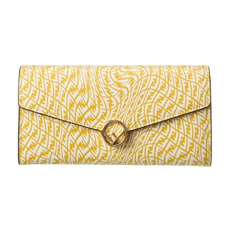 New Fendi F is Fendi Yellow Leather Vertigo Print Long Wallet 8M0251