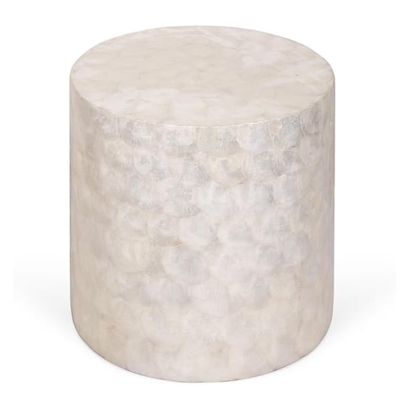 Capiz Shell Side Table – White Accent Table, Small Decorative Round Table for Coastal and Modern Spaces
