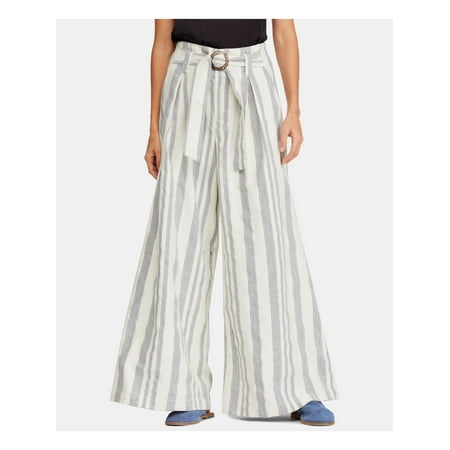 FREE PEOPLE $168 Womens New Ivory Striped Wide Leg Casual Pants 6 B+B