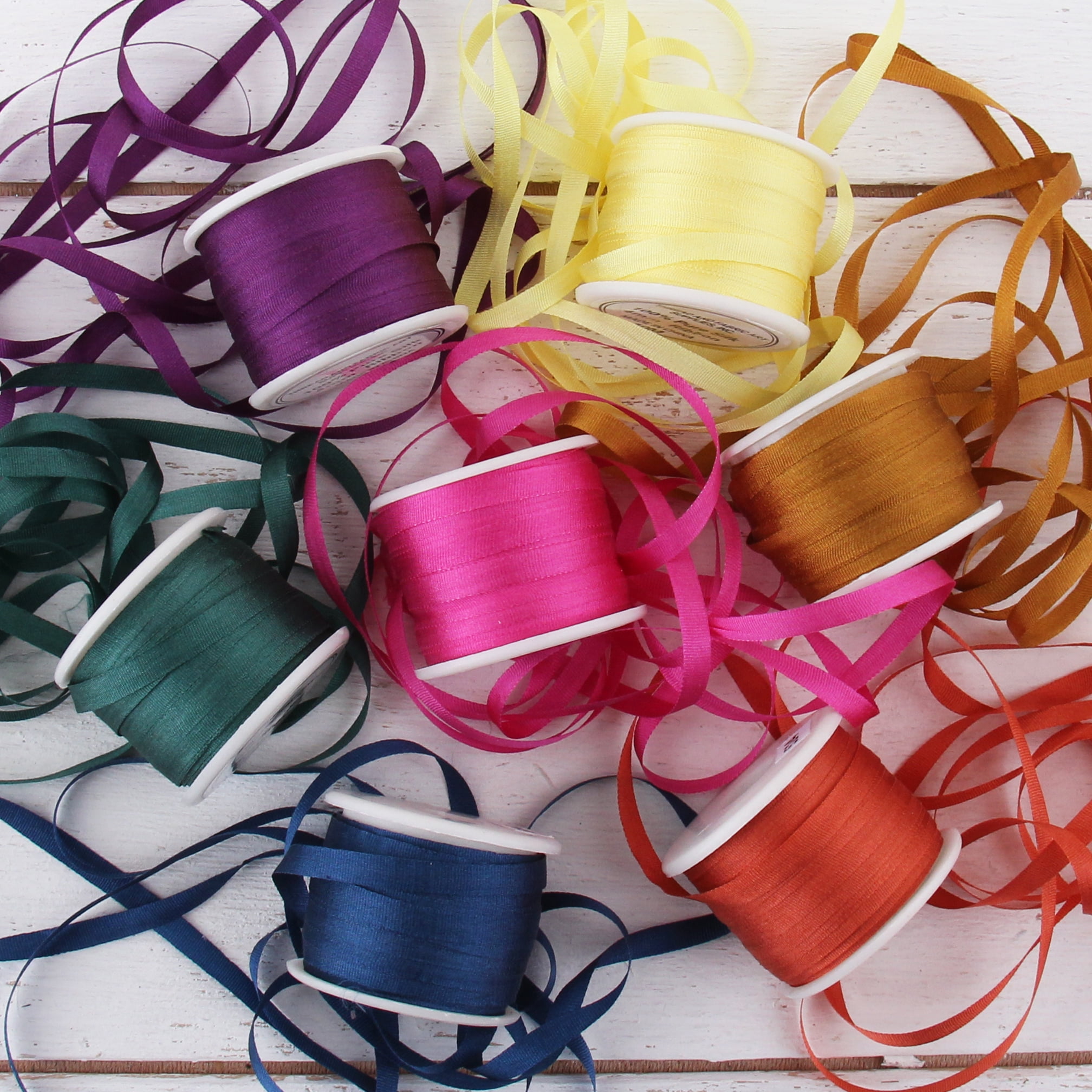 Threadart 4mm Silk Ribbon Set - Orange Shades - Five Spool Collection - 100% Pure Silk Ribbon - 10M (11yd) Spools - 55 Yards of Ribbon