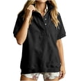 thumbnail image 2 of Women's Short Sleeve Sweatshirt Half Snap Button Stand Collar Relaxed Fit Casual Summer Pullover Vacation Outfits 2026, 2 of 9