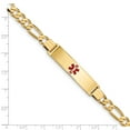 thumbnail image 3 of Real 14kt Yellow Gold Medical Red Enamel Flat Figaro Link ID Chain Bracelet; for Adults and Teens; for Women and Men, 3 of 3