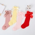thumbnail image 3 of Toddler Baby Girls Knee High Stocking Cotton Tube Ruffled Breathable Socks Solid Color Bowknot Spring Summer Autumn for 0-3Years, 3 of 9