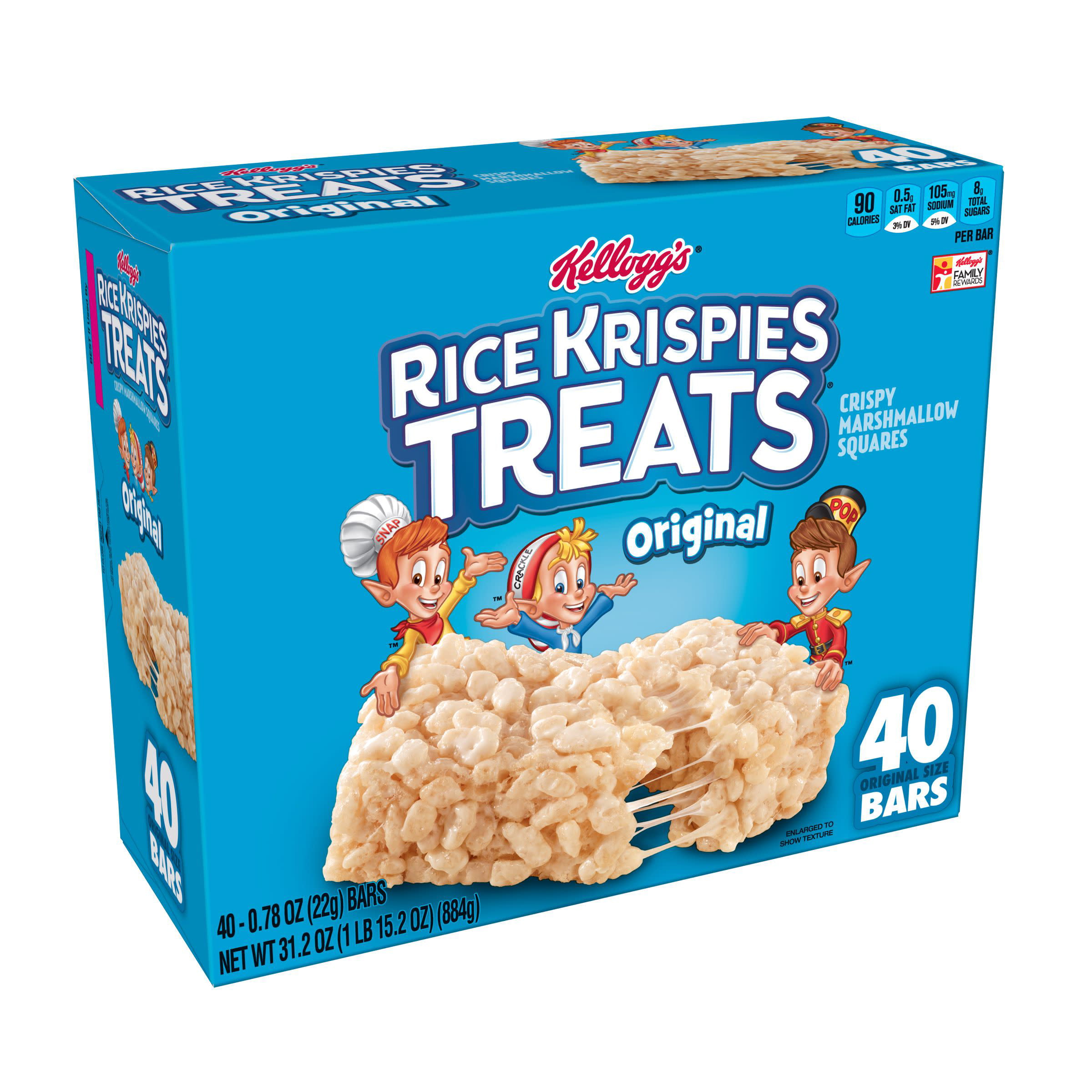 Kellogg’s Rice Krispies Treats Crispy Marshmallow Squares Bars 31.2oz 40 Ct...