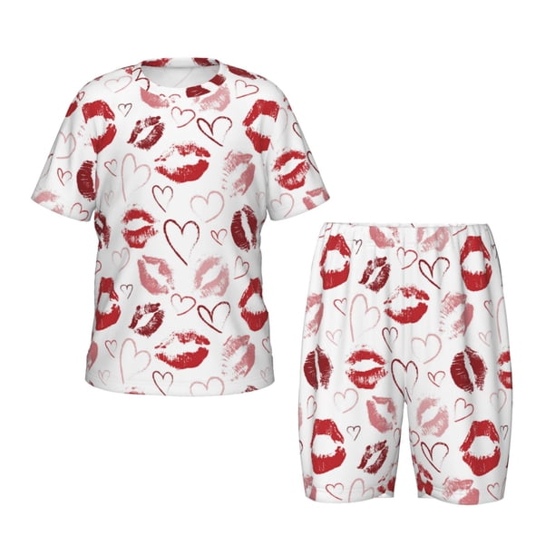 Balery Red Lips Conjunto de Pijama Infantil de Manga Corta con Estampado – Ropa de Dormir de Algodón Suave-3X-Large