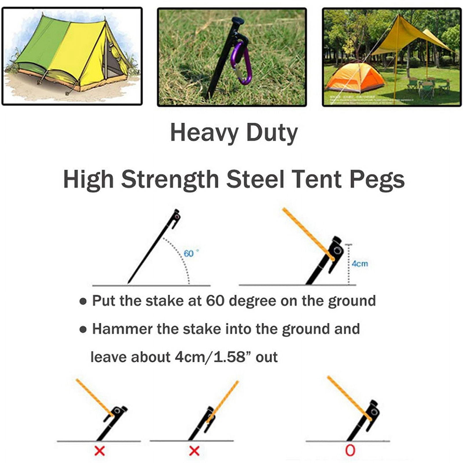 16 Pack Tent Stakes Heavy Duty Metal Tent Pegs for Camping Steel Tent Stakes Unbreakable and Inflexible,40cm,16 x Tent Stakes Tarp Peg,Black