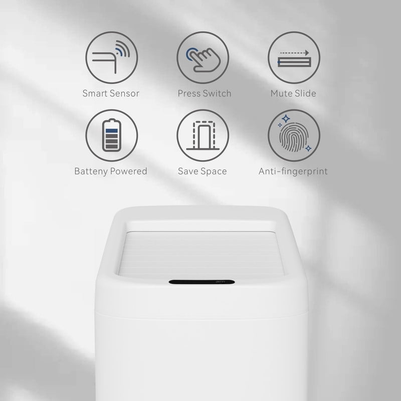 AUKTOPT 8 Gallon Motion Sensor Trash Can, Stainless Steel Automatic Garbage Bin with Sliding Row Up Lid, Touchless Hands-Free Soft-Close, White