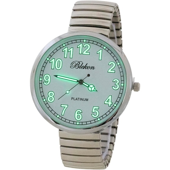 Blekon Collections Women's Large Face Analog Watch, 43mm Easy-to-Read Luminous Dial, Stretch Expansion Band, Japanese PC21J Quartz Movement, Metal Wrist Watch for Women